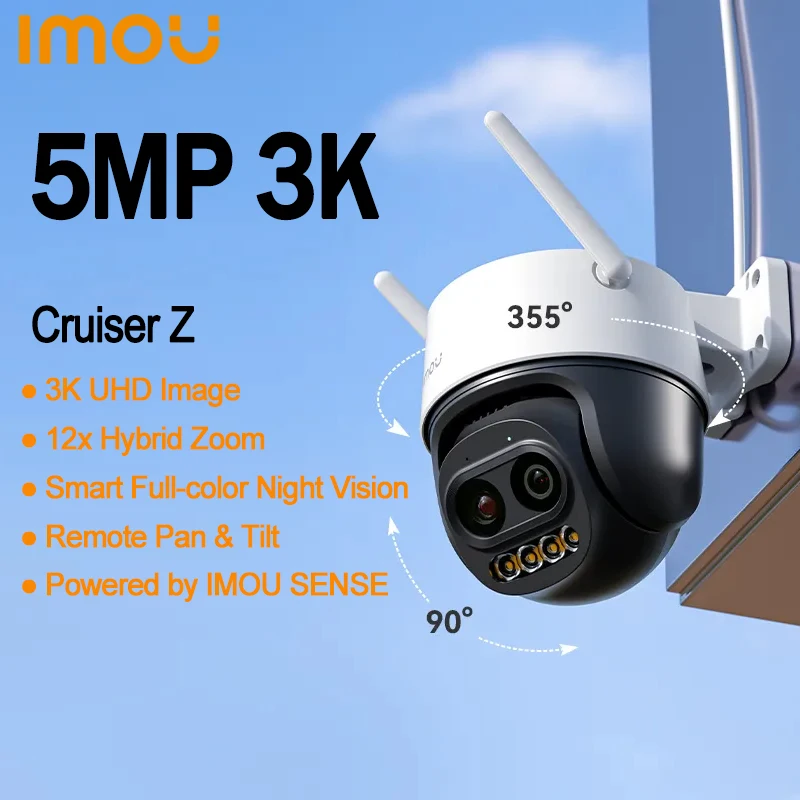 

IMOU Cruiser Z 5MP WiFi Camera 12x Mixed Zoom AI Tracking Human Vehicle Detection IP66 Full-Color Remote PT Outdoor Security