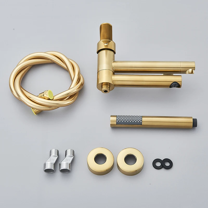 Bathtub Collapsed Faucet Rotation Spout with Handshower 2 Function Wall Mount Cold Hot Water Mixer Bathroom Shower System 6