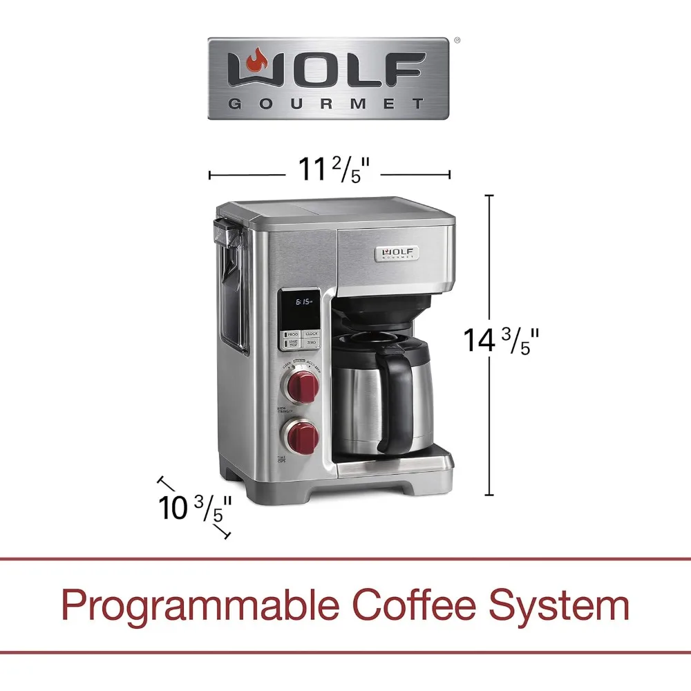 Coffee Maker System with 10 Cup Thermal Carafe, Built-In Grounds Scale, Removable Reservoir, Red Knob, Stainless Steel