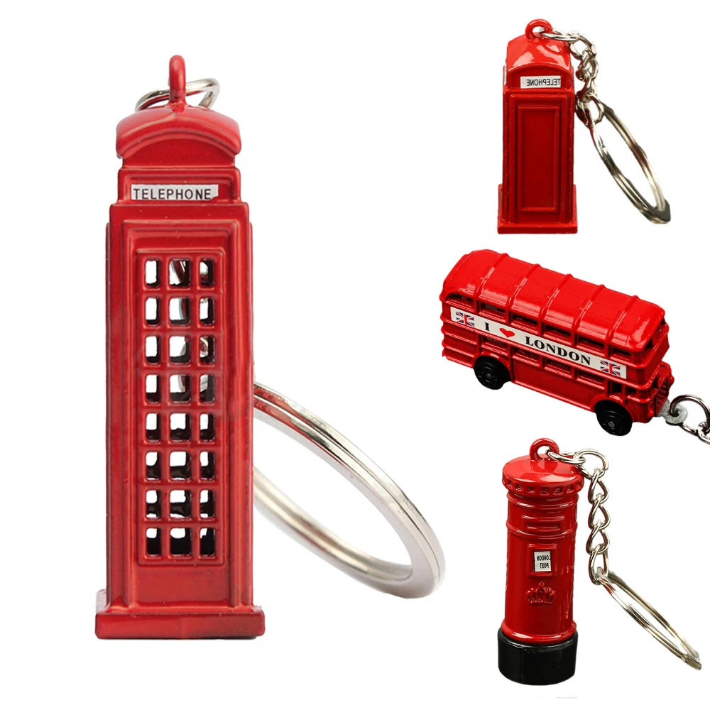 Fashion Red London Bus Portachiavi Mini Post Mail Box Cabina Telefonica Portachiavi Per Uomo Donna Car Handbag Ciondolo Party Souvenir Gift