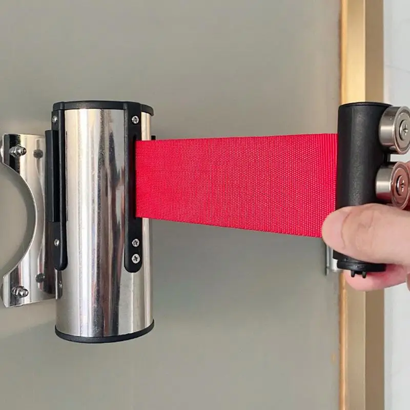 Stainless Steel Retractable Belt Wall Mount Ribbon Barrier Tape Crowd Control Outdoor Sport Stanchion Queue 2m/3M