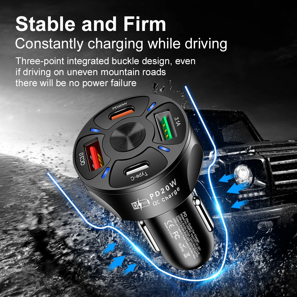 OLAF Dual USB C Car Charger Fast Charging PD QC3.0 For iphone Samsung Xiaomi
