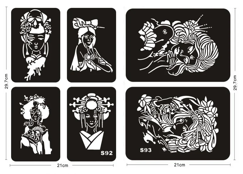 Reusable Henna Tattoo Stencils for Painting Dragon Flower Flames Airbrush Stencils Templates Diy Body Arm Pochoir Tatoo