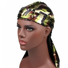 

Hot Sale Men's Bright Imitation Silk Long Tail Scarf Hat Silk Satin Pirate Hat Fashion Personality Camouflage Long Tail Headwear