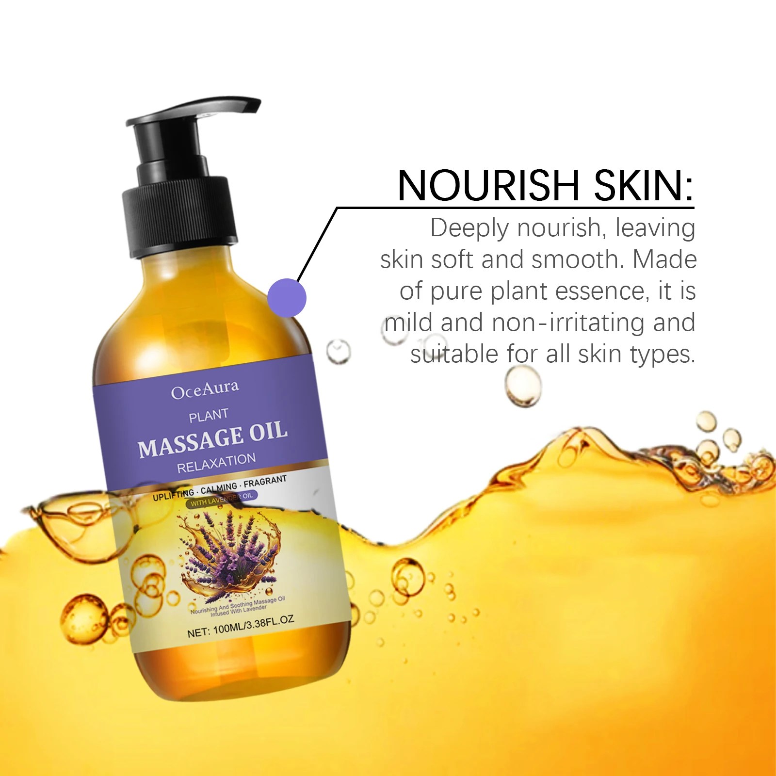 Lavender Essential Oil Moisturizing Body Skin Smoothing Soft Stress Relief Muscle Sore Help Sleep Spa Relaxing Massage Oil S68738b6e84d24ad081cef3e200e33d55p