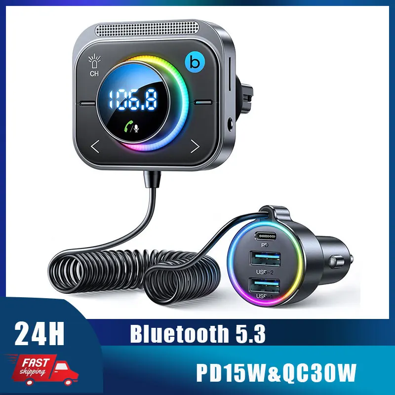 

Bluetooth 5.3 FM/AUX Bluetooth Car Adapter 3 Ports PD30W&QC 3.0 FM Bluetooth Car Transmitter Car Modulator Bass Boost