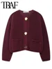TRAF Autumn Winter Knitted Cardigans For Women Casual Button Long Sleeve Female Sweater 2024 Fashion Loose Lady Cardigans Coat 1