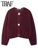 TRAF Autumn Winter Knitted Cardigans For Women Casual Button Long Sleeve Female Sweater 2024 Fashion Loose Lady Cardigans Coat 1