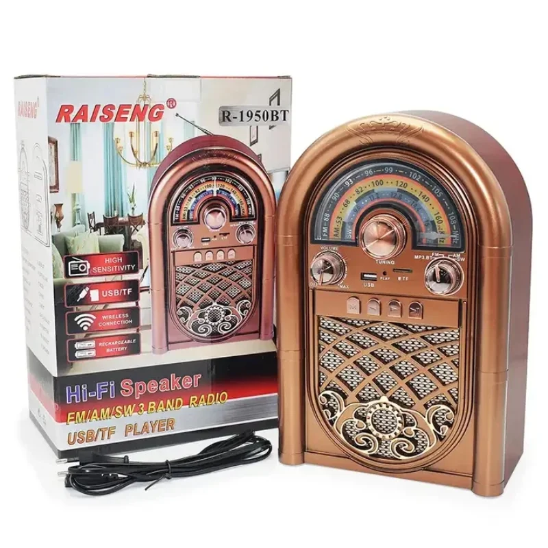 

FM/AM/SW 3 Band Retro Wood Grain Chargegeable Radio with Wireless Bluetooth Connection USB TF Card Mp3 Player Portable Radio