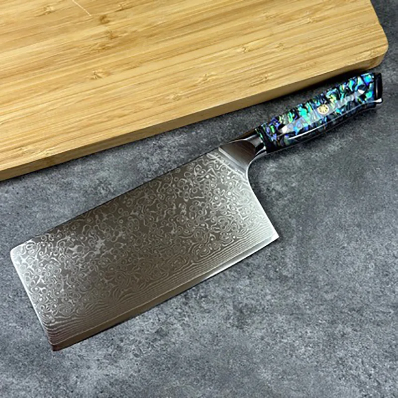 

Slicing Knife Abalone Shell Handle 67 Layers Damascus Steel Blade Sharp Chefs Cleaver 10Cr15CoMoV Kitchen Knives Cooking Tools