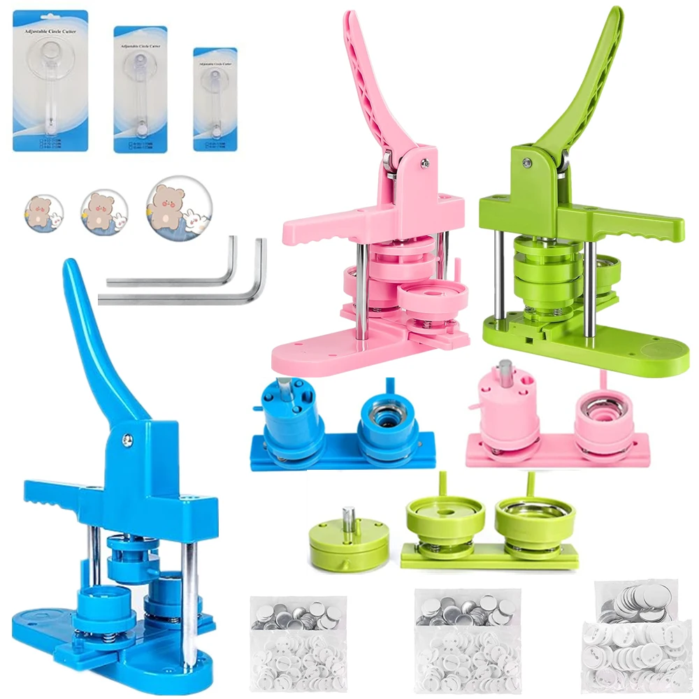 3 IN 1 Badges Button Maker Machine with 300Pcs Button Parts+3 Size Mold+3 Size Circle Cutter, DIY Pin Badges Making Machine Sets