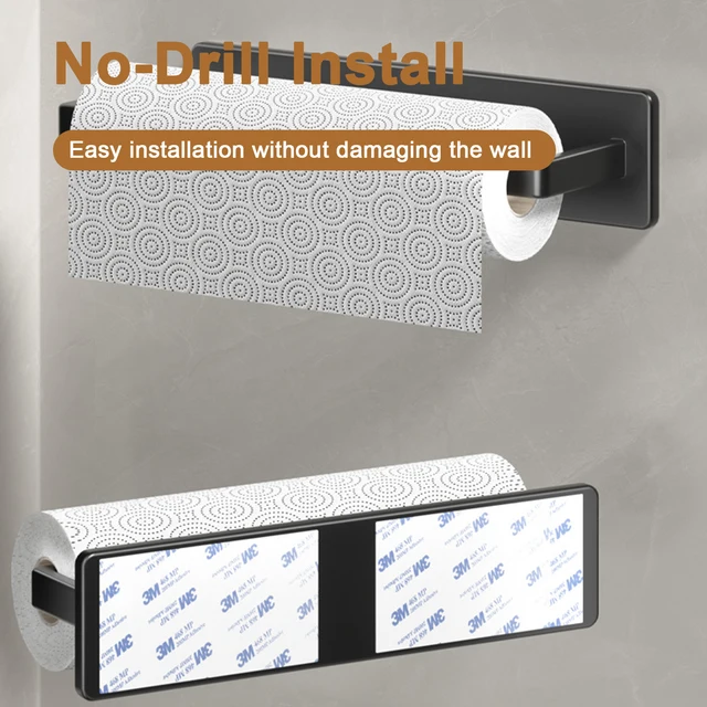 Porte-serviettes en papier auto-adhésif, porte-rouleau de papier toilette, sans poinçonnage, cuisine salle de bains, support de rangement allongé, gris noir blanc 4