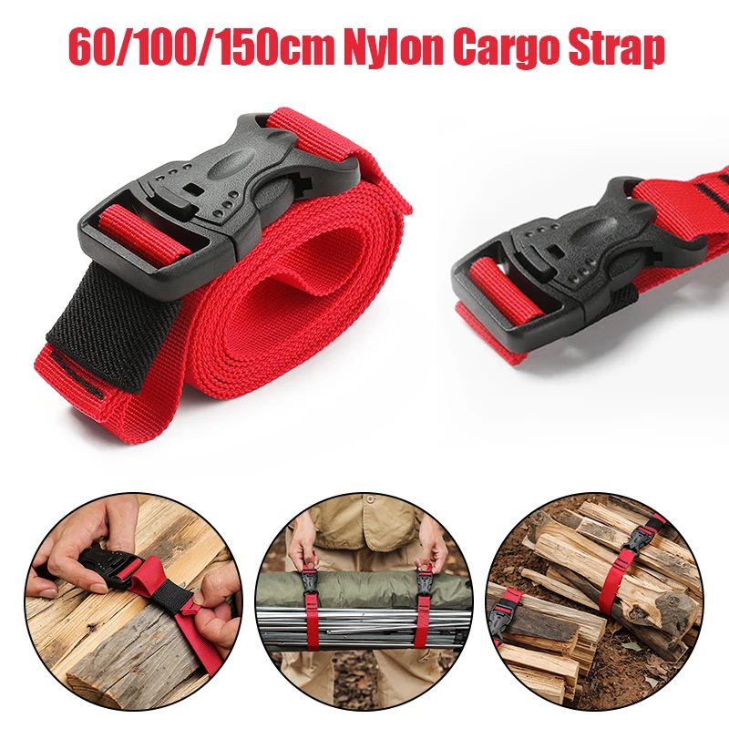 60/100/150/180cm Cargo Strap Travel Tied Cargo Luggage Fastener Belt Strap With Cam Buckle Travel Kits Outdoor Camping Tool nylon cargo strap