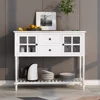 TREXM Farmhouse Wood/Glass Sideboard Console Table with Bottom Shelf - White Buffet Storage Cabinet for Living Room 2