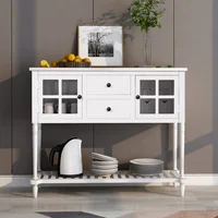 TREXM Farmhouse Wood/Glass Sideboard Console Table with Bottom Shelf - White Buffet Storage Cabinet for Living Room 2