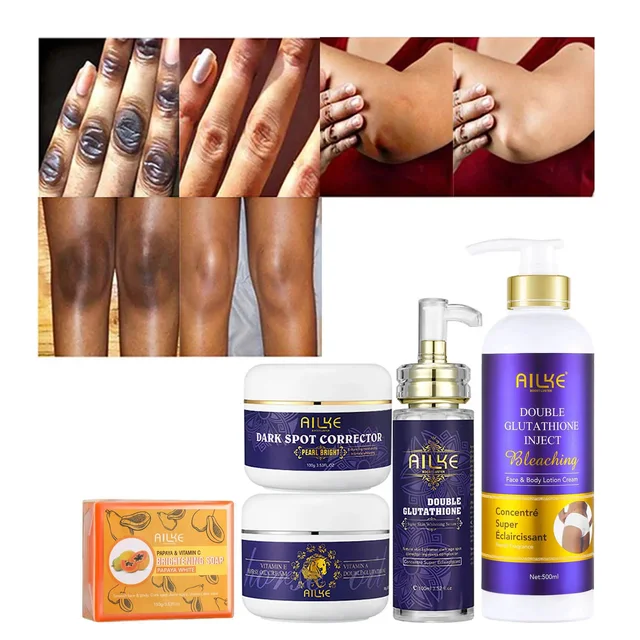AILKE Kit de soins de la peau 5 en 1 au glutathion pour femmes, avec Lotion pour le corps, sérum, crème anti-taches foncées, crème pour le corps, savon éclaircissant 1
