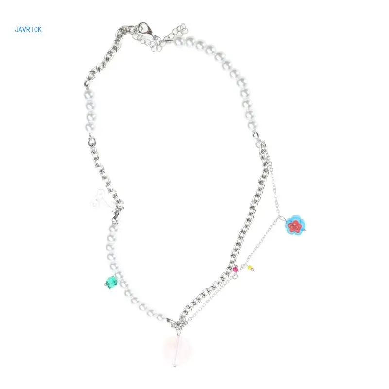 

Luxury Peach Pendant Necklace Sweet Cool Imitation Pearl Layered Clavicle Chain