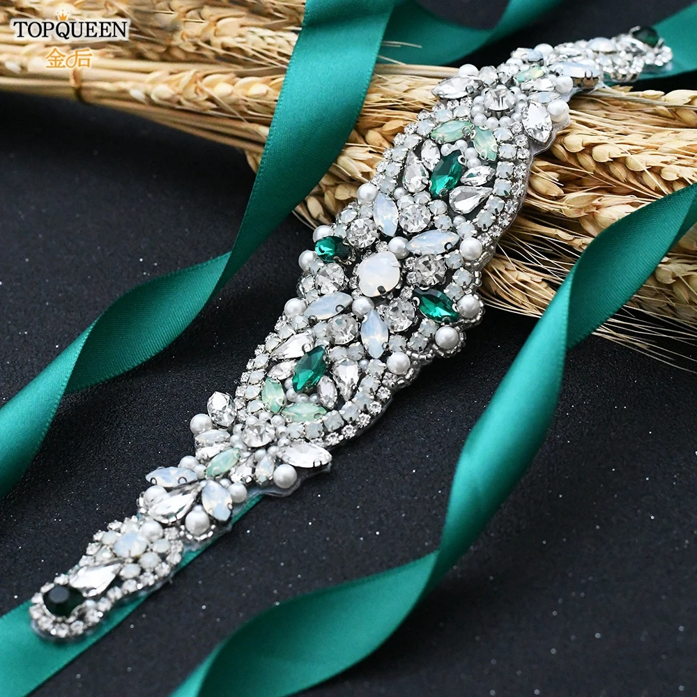 Bridal Waistband Bridal Dress Decoration TOPQUEEN Multiple Styles Green Belt With Diamonds Bridal Wedding Accessories Rhinestone Women Dresses Evening Girdles S30