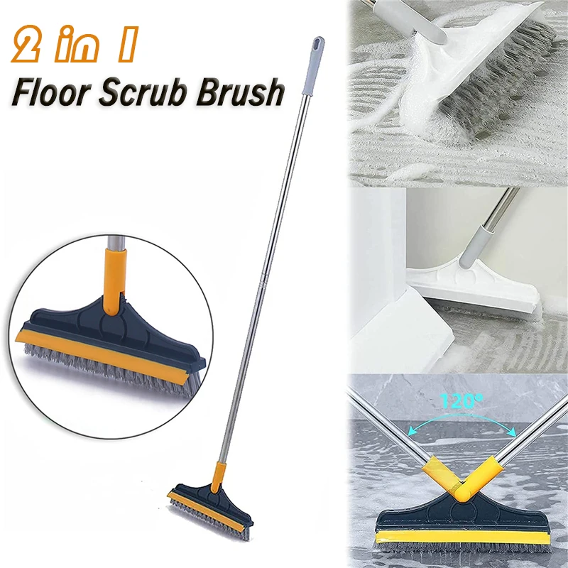 

2 in 1 Cleaning Brush Adjustable V-Shape Floor Scrub Magic Broom with Long Handle and Squeegee Household Tile Window Clean Tools