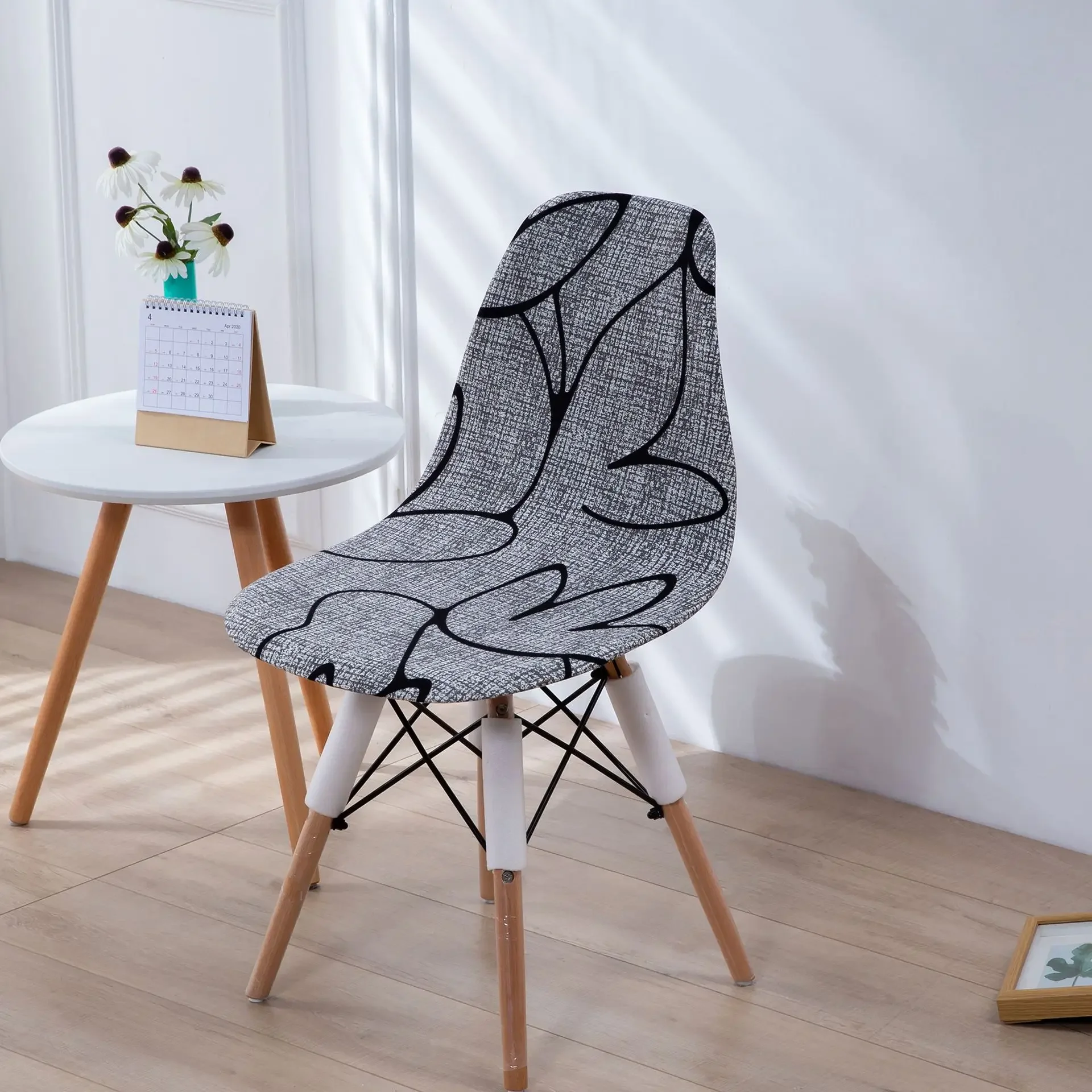

High Elastic Fabric Chair Cover Nordic Shell Chair Cover Simple Modern Dining Oval Solid Color Chair Cover