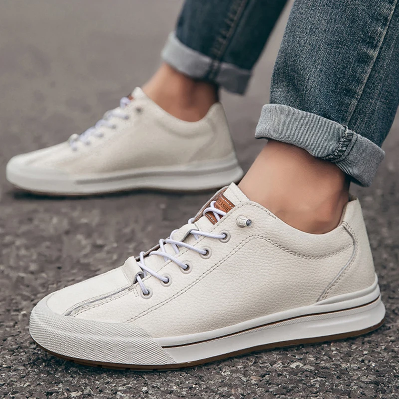 New Summer Men Genuine Leather Casual Shoes Men Sneakers Men Shoes Comfortable Platform Male Footwear Height Increase Insole 6CM 3