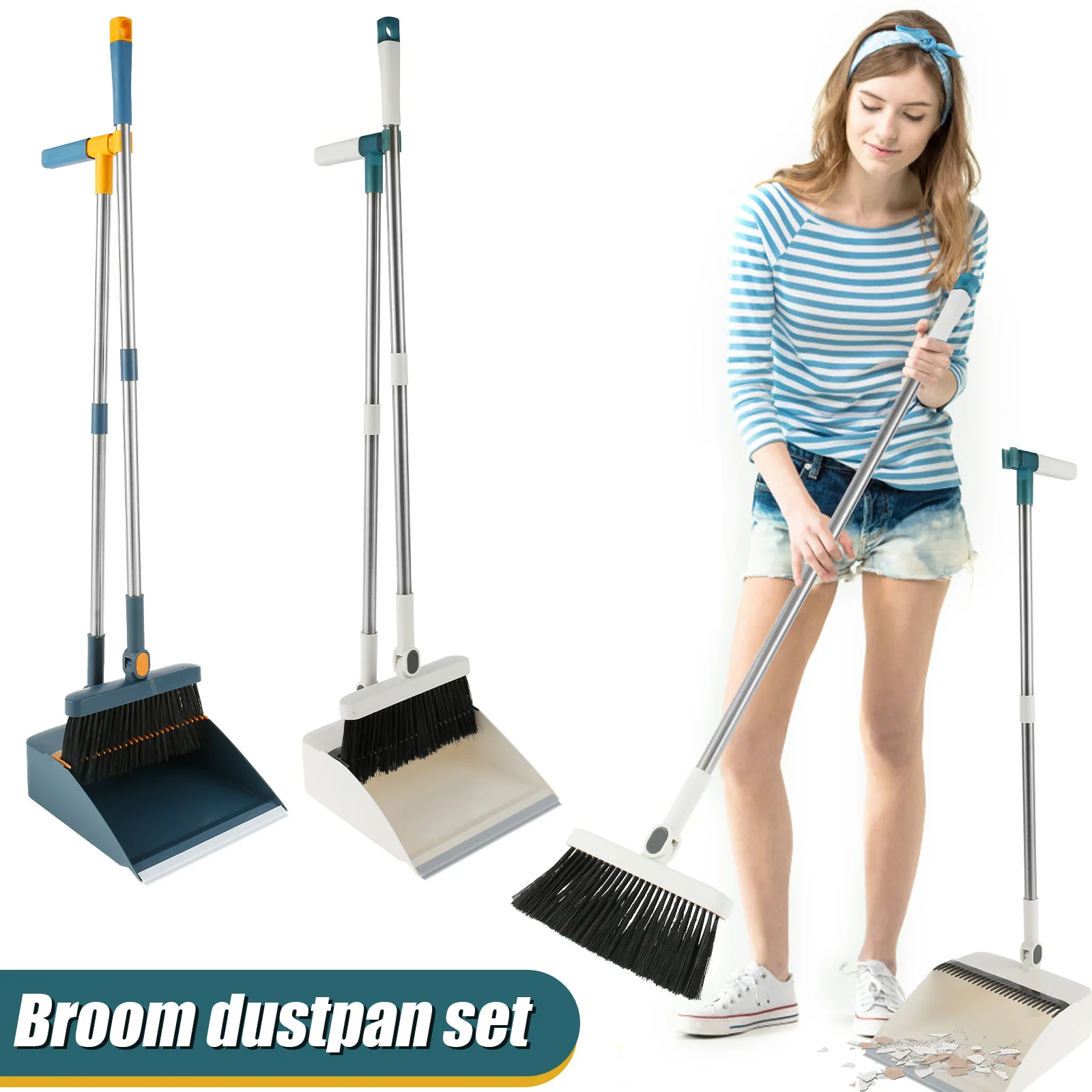 Broom and Dustpan Set with Magnetic Storage Design 180° Rotatable Upright Sweeper Dustpan Set with Comb Teeth Cleaning Tools New - AliExpress