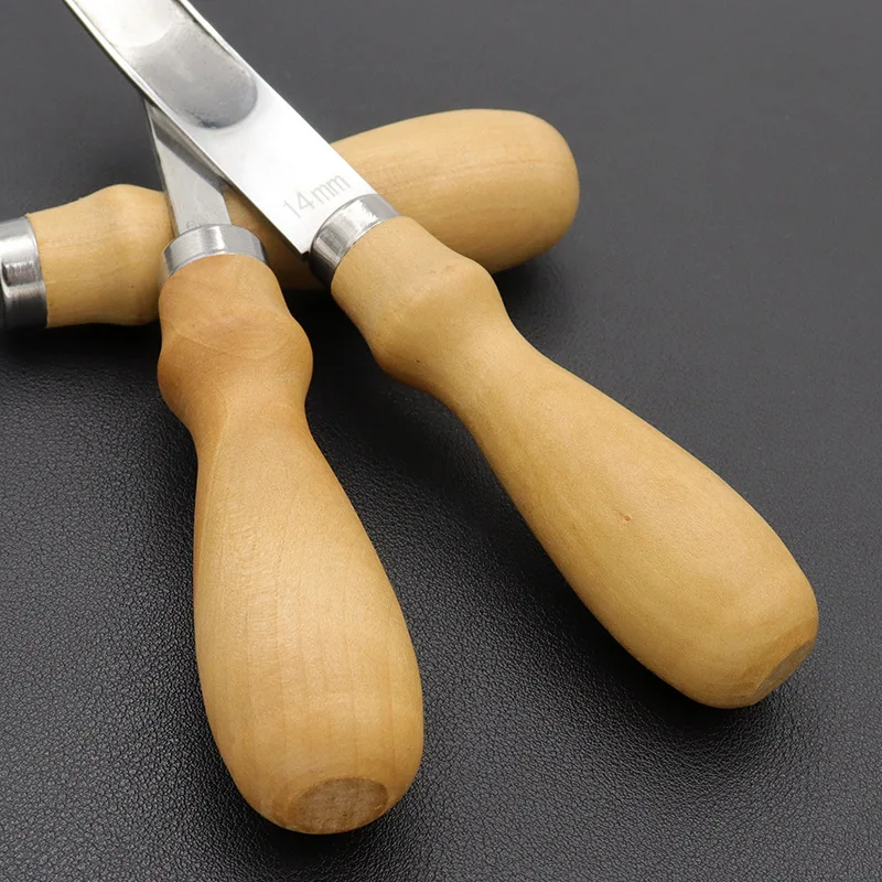 Leather Thin Wide Shovel leather skiving knife leather cutting knife leather tool leather working tools leather cutting tool craft cutting tool craft cutting blade DIY Manual Drum Section Peeling Edge Processing Tool Solid Wood Handle Sharp Blade