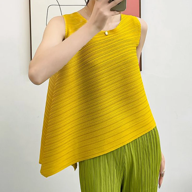 

Асимметричный плиссированный топ, новинка 2023, майка, женская летняя одежда, женские элегантные и молодежные женские блузки