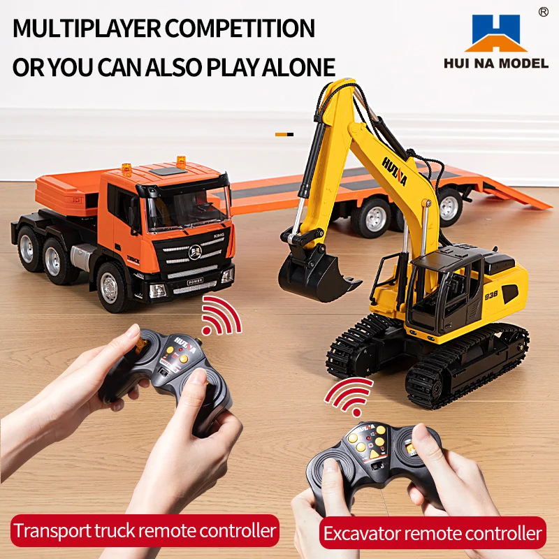 1:18 Huina Plastic 1319 RC Assembled Tractor Truck with Flatbed Trailer Remote Control Excavator Outdoor Toy Model 4