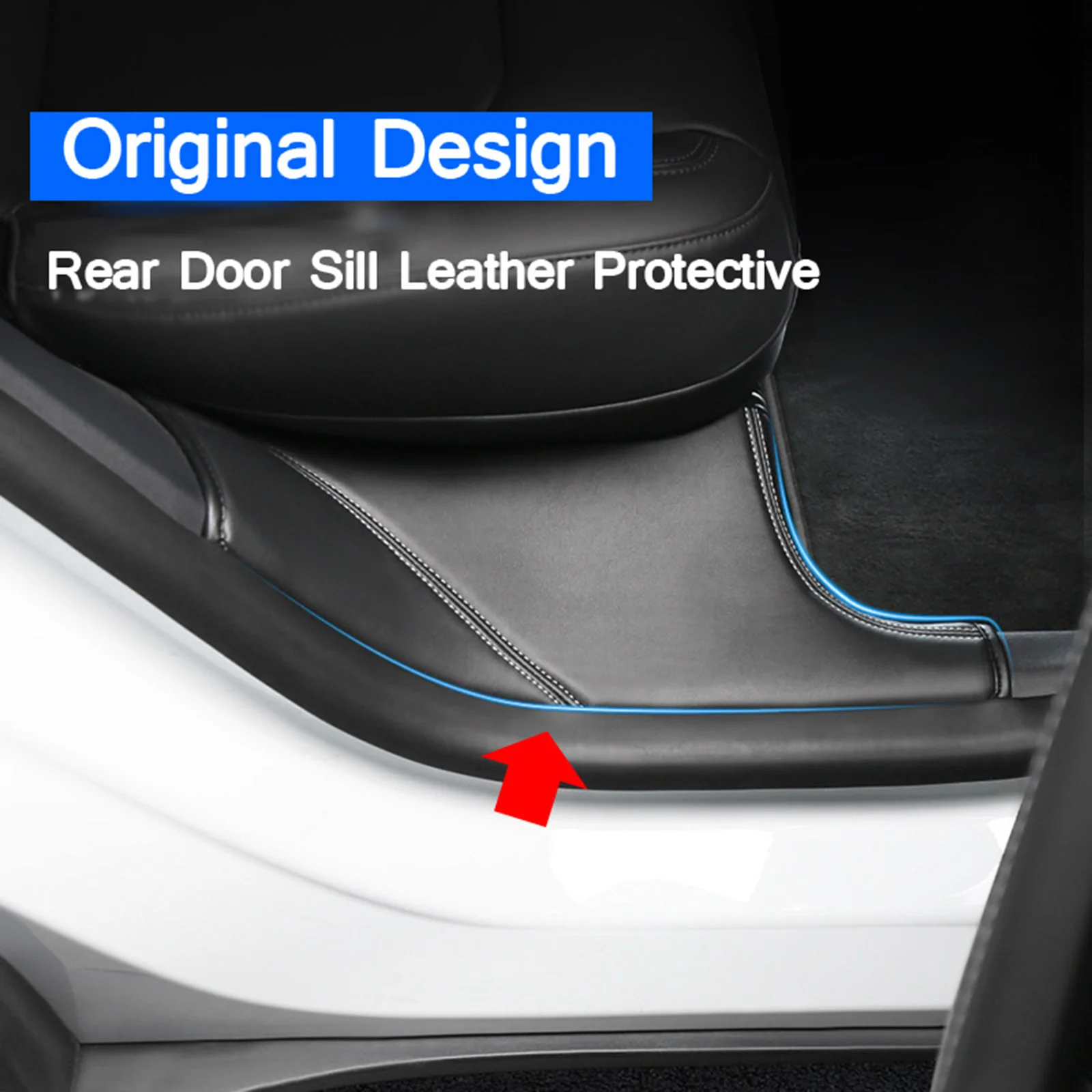 2Pcs Car PU Leather Rear Door Sill Protector Sticker Fit for Tesla Model Y