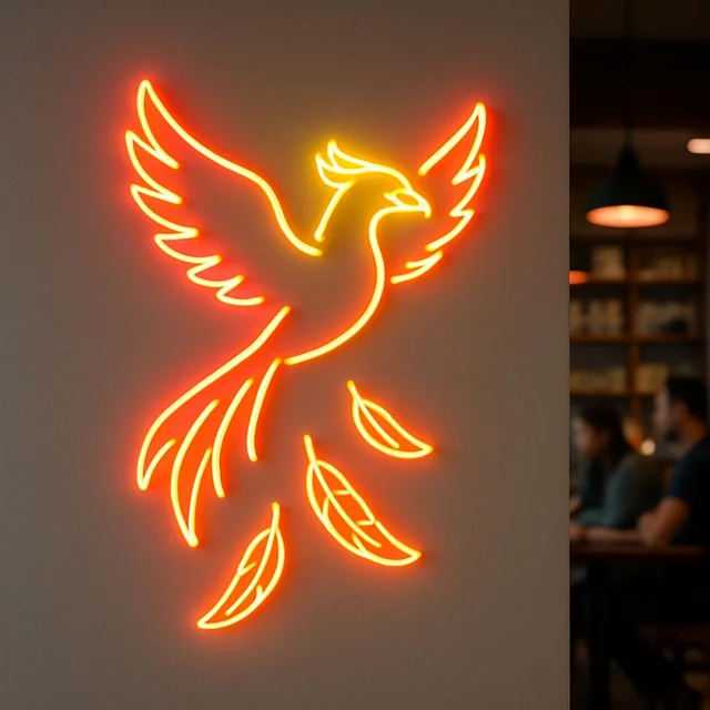 Phoenix Neon Sign,Firebird Art Sign,Bird Led Sign Pair of Phoenixes LED Decor, Phoenix and Feathers Neon Decor,Gift for Her 1