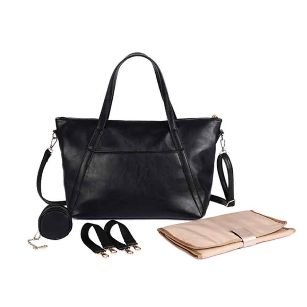 

Baby Diaper Bag Solid PU Leather Mummy Maternity Bag Large Capacity Women Travel Backpack Stroller Nursing Bag with Changing Pad