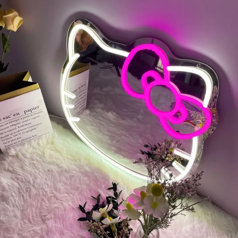 Explosive Personality Creative Led Love Mirror Neon Light Cat Makeup Mirror Acrylic Light Desk Vanity