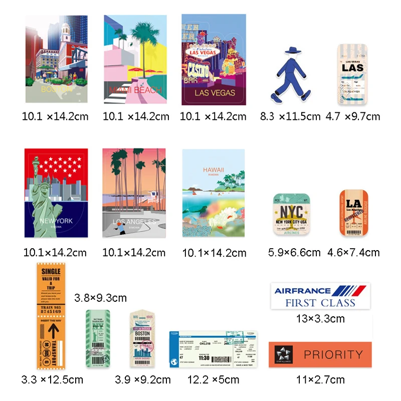 도시 여행 스티커, 미국, 페가티나스, 하와이, 뉴욕, 샌디칼, 비닐, 수카제, 노트북, 기타 데코 스티커, 세트당 16 개