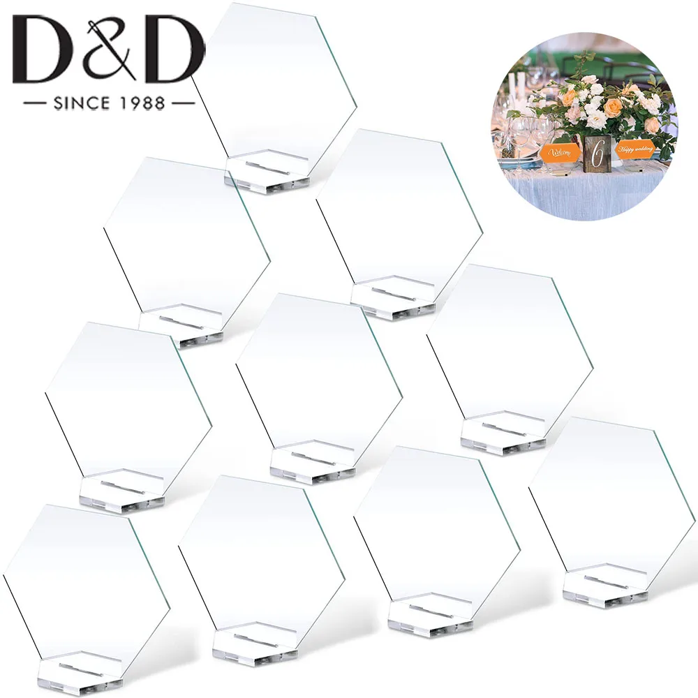 

20Pcs/Set Clear Acrylic Hexagon Name Plate Personalized Desk Name Plaque Sign For Wedding Party Decor DIY Blank Guest Name Cards