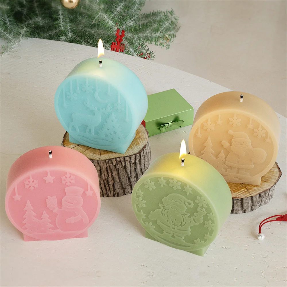 Description Picture 5 of itemChristmas Ornaments Silicone Candle Mold DIY Scented Candle Relief Snowman Elk Plaster Resin Soap Molds Home Christmas Decor
