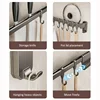 Kitchen Storage Rack Non-perforated shelves Wall Mounted with Movable hook Spoon Holder Organizer Kitchen Utensil Accessories 6