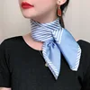 New Fashion Blue Silk Square Streak Scarf Women Satin Neck Hair Tie Band Soft Work Neckerchife Hijab Head Female Foulard 1