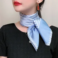 New Fashion Blue Silk Square Streak Scarf Women Satin Neck Hair Tie Band Soft Work Neckerchife Hijab Head Female Foulard 1