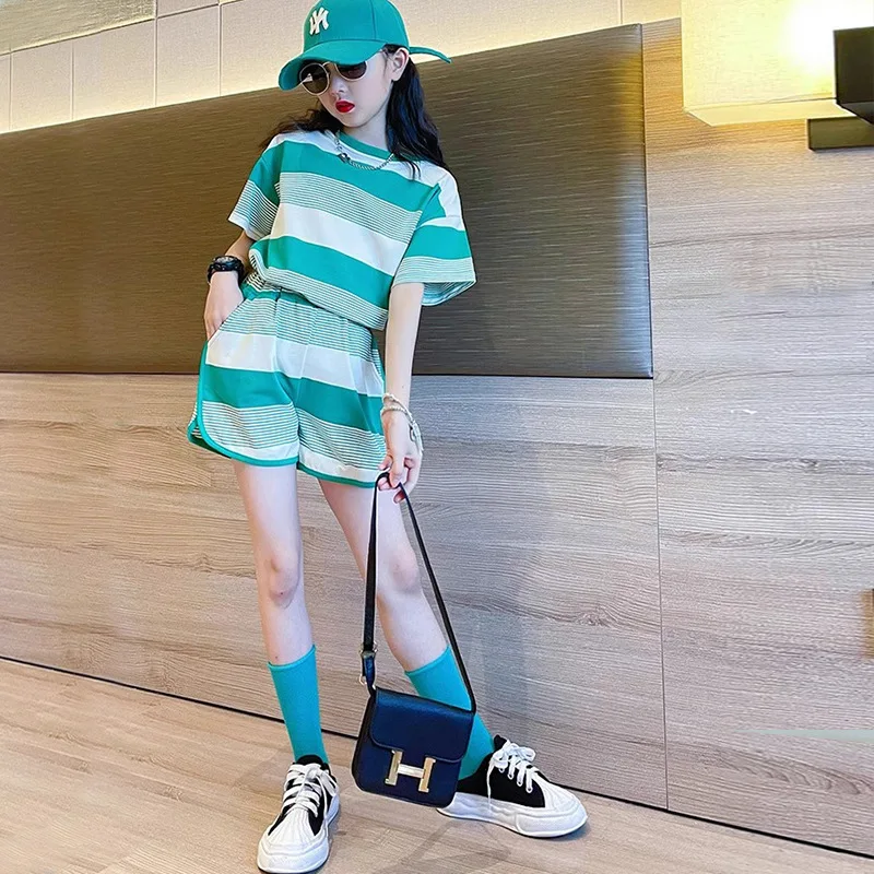 Estate Ragazza Adolescente Vestiti Set Bambini Lettera Stampa Risvolto Tshirt E Gonne Vestito Bambino Manica Corta Polo Top Fondo Tuta