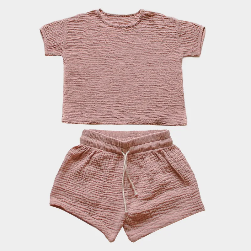 Baby Linen T Shirts and Pants Set Cotton Kids Summer Spring Short Sleeve Children Casual Classic Outifits
