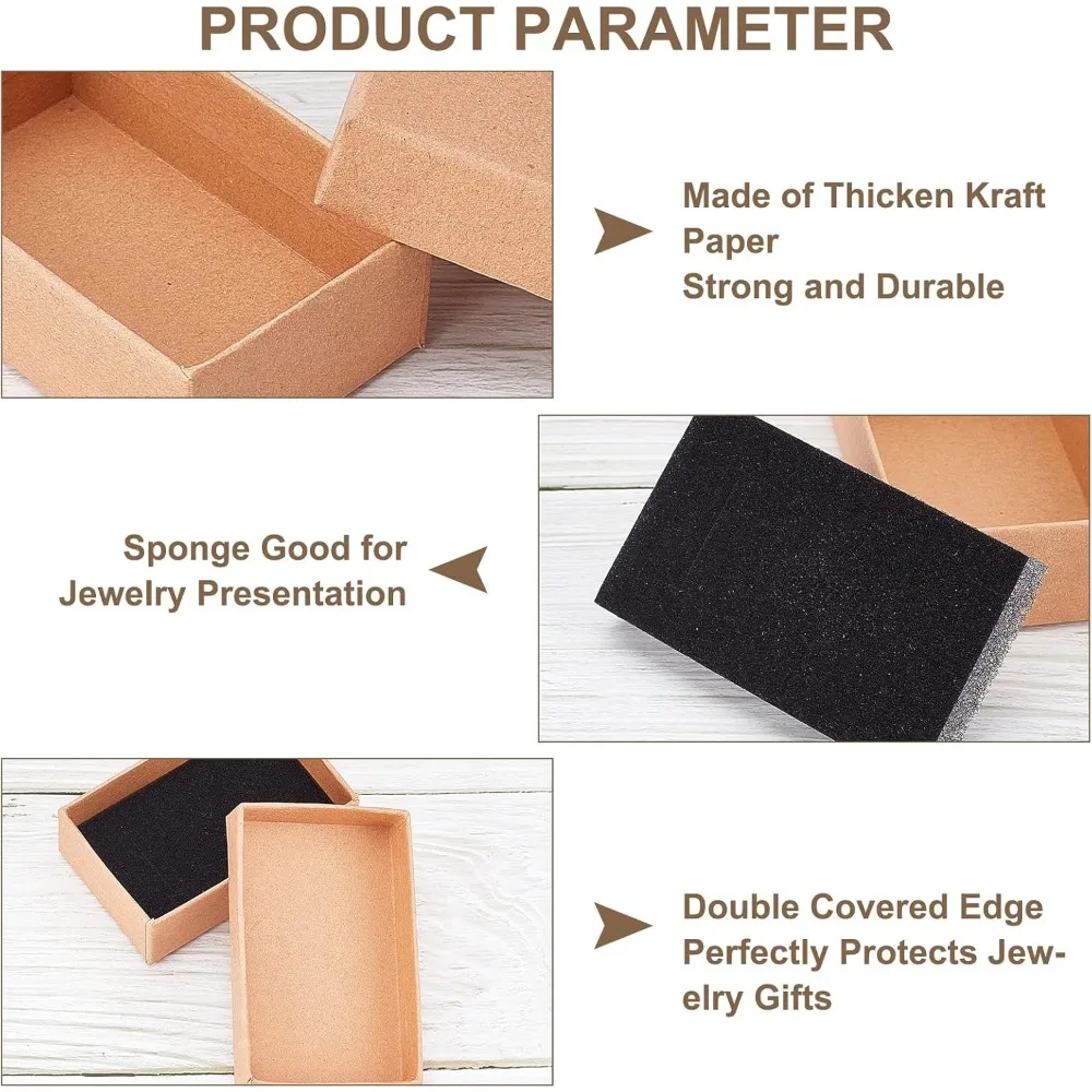 24 Pcs Rectangle Jewelry Box, 3.1x2x1" Tan Cardboard Jewelry Boxes Kraft Paper Gift Packaging Boxes Christmas Gift Paper