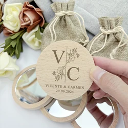 Personalized Wooden Pocket Mirrors with Custom Bag - Unique Wedding Guest Gifts and Souvenirs - 30 pieces