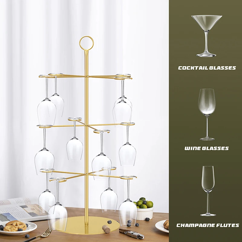 Cocktail Tree Stand Wine Glass Flight Tasting Display For Drinks 3 Tier - 12 Holders For Champagne Cocktails Martini Cocktail 5
