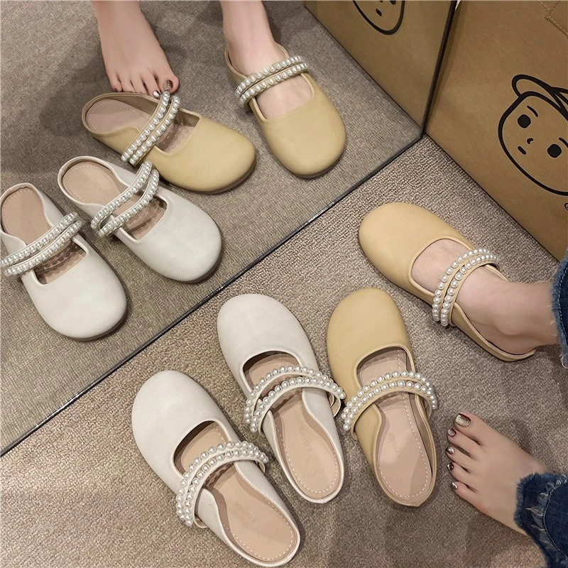 

Women's Pointed Toe Flat Mules, Rhinestone Strap Slip On Backless Sandals, Faux Leather Slide Shoes