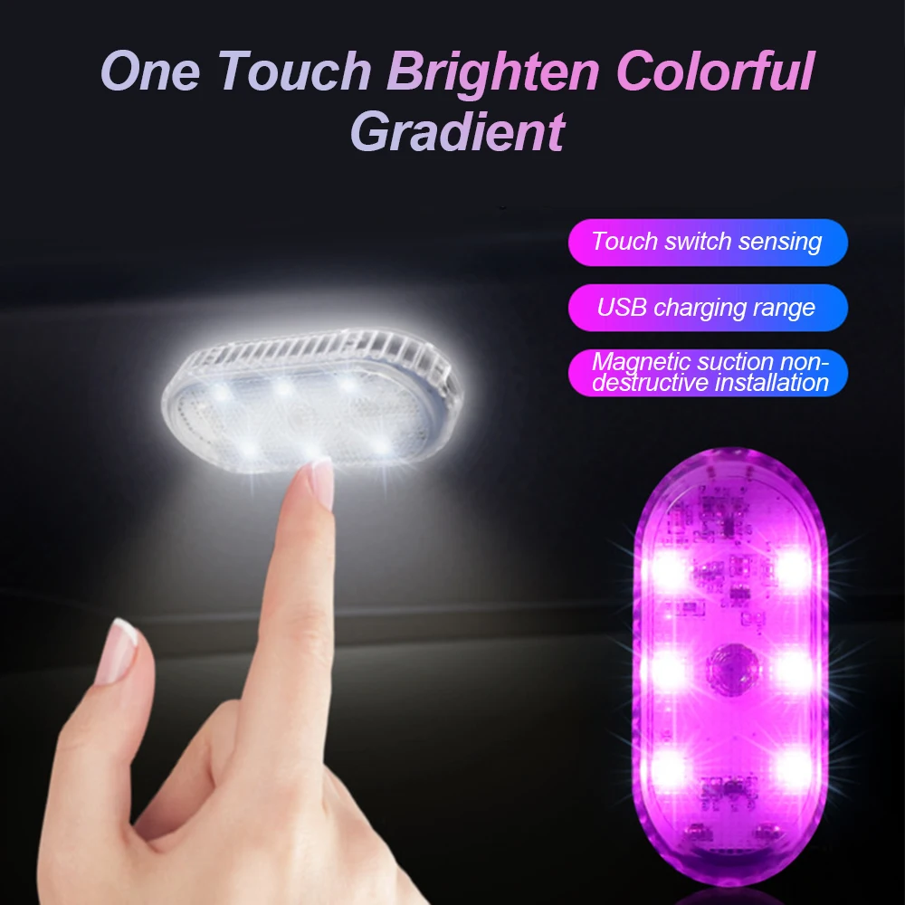 Multi Color Car Lights Wireless LED Touch Light Roof Ceiling Sensor Read Lamp Mini USB Charging Light Auto Interior Accsesories 2