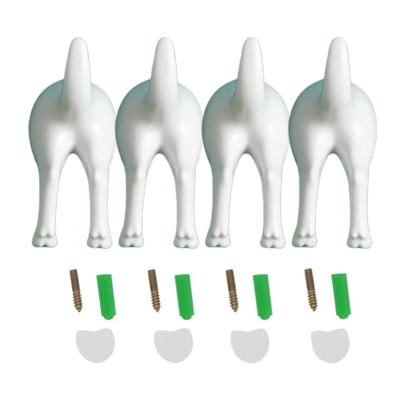 

4Pcs Nordic Plastic Dog Tail Hooks with Screws Adhesive Tape Wall Mounted for Key Hanger Hat Coat Wall Hook Home
