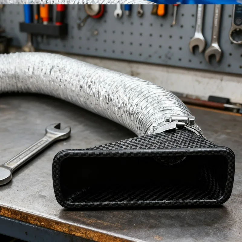 Car Front Bumper Air Intake System Funnel Pipe Set  Vent Tube Kit Universal Turbo Air Inlet Tuyere Round/Square Nozzles