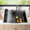Waterfall Kitchen Sink,33x22 Single Bowl Stainless Steel Kitchen Sink, Drop-in Kitchen Sink With Multifunction Pull-out Faucet 3