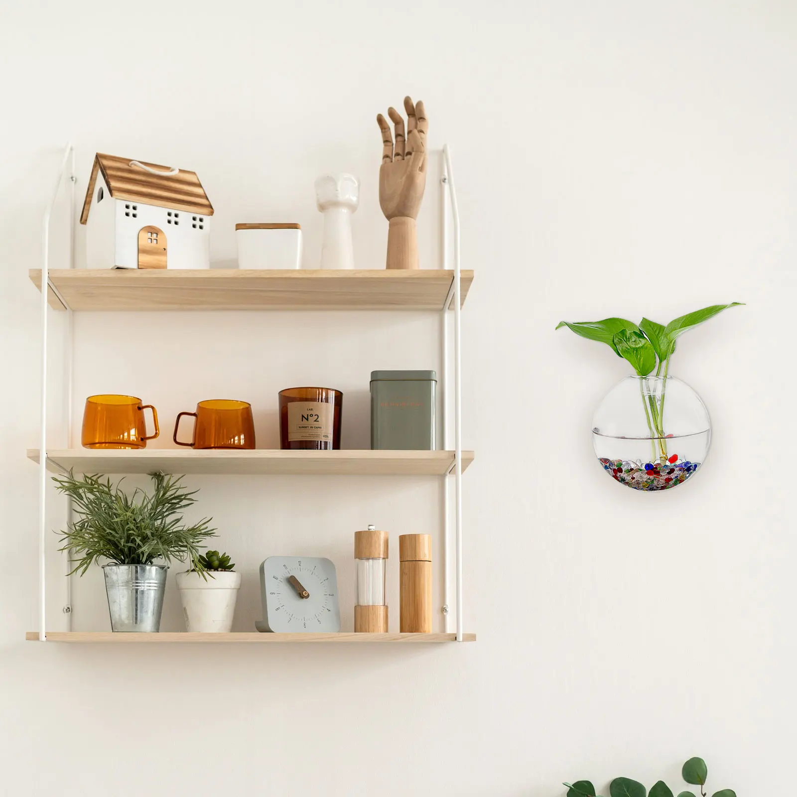 Wall Hanging Glass Terrarium Planters 5x5inch, Oblate Wall-Mounted Plant Propagation Station Container Vases for Hydroponic